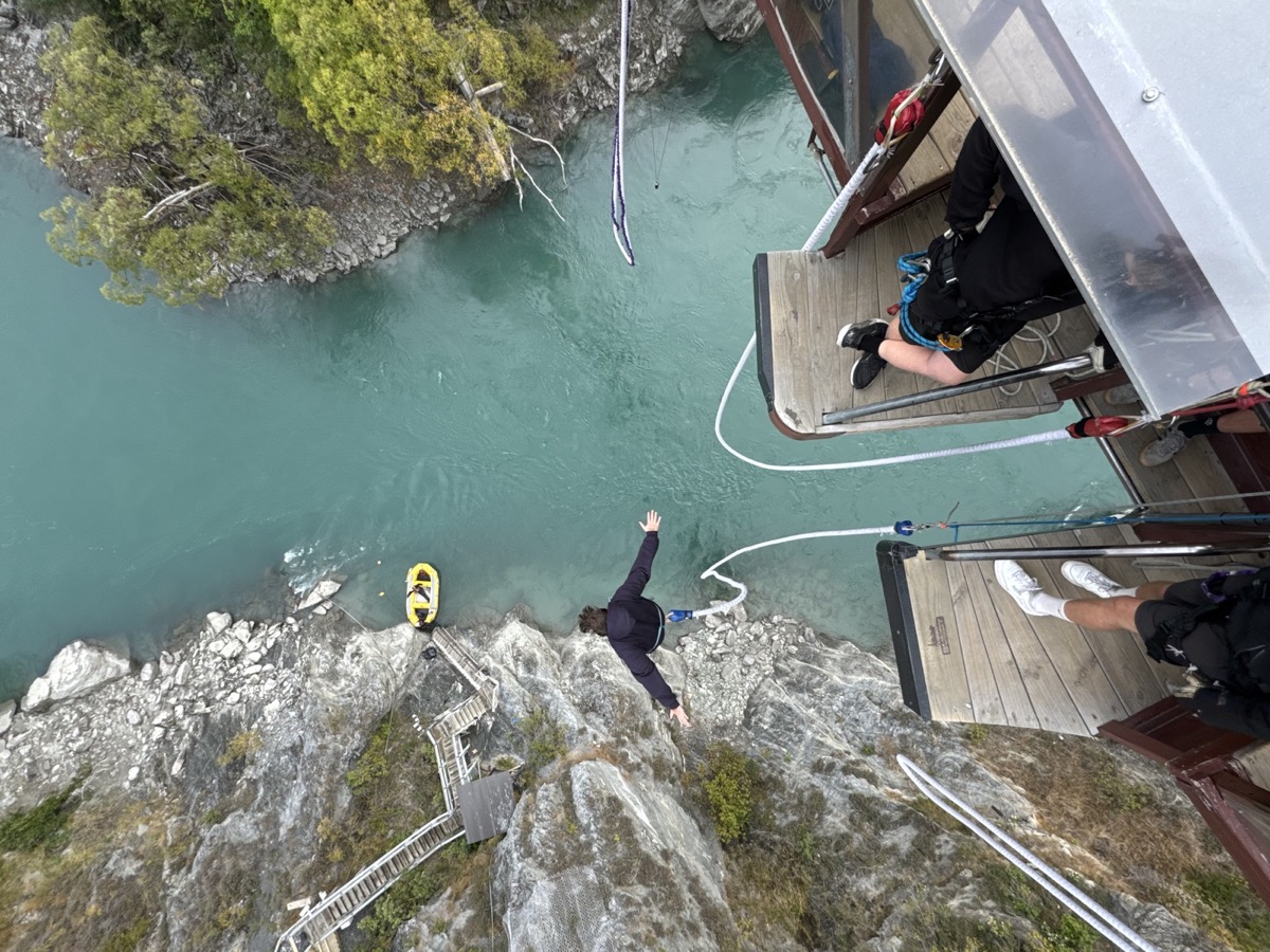 Baxter bungy jumping over the river.